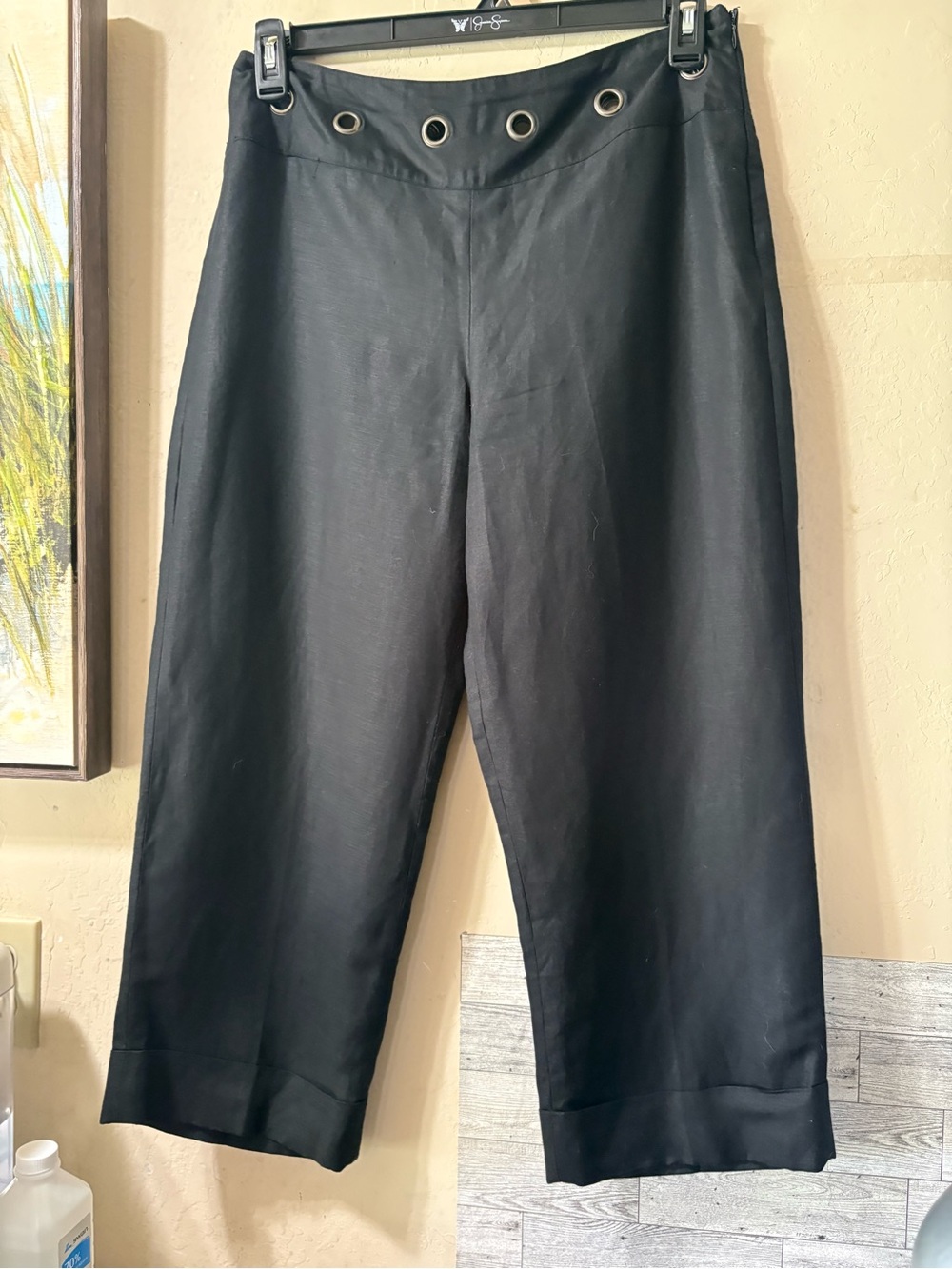 Larry Levine Black Wide-Leg Pants with Eyelet Waist Detail